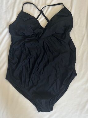 Ingrid & Isabel Maternity Solid Black One Piece Swimsuit Women Size XXL NWT